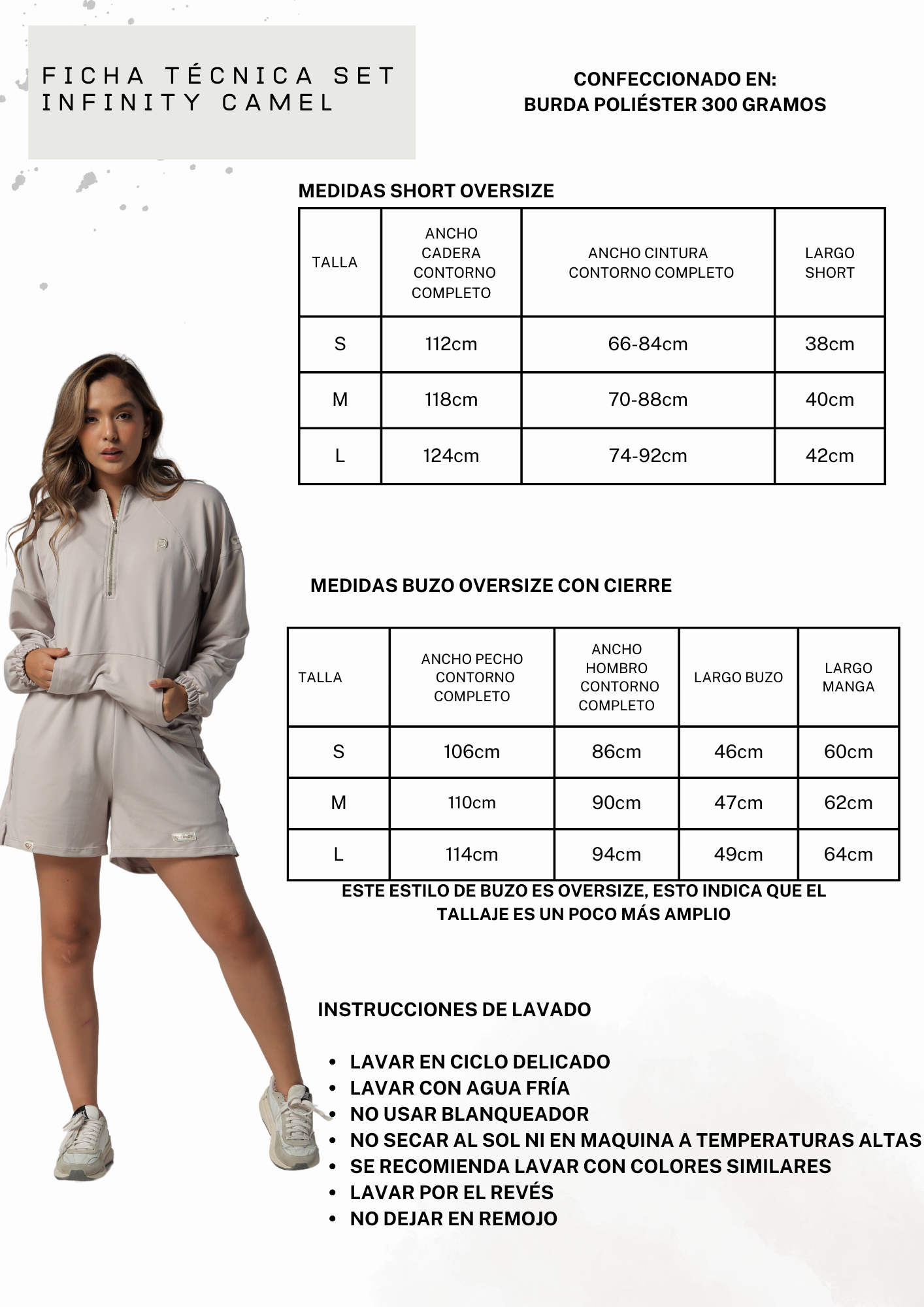 SET CAMEL PARA MUJER DE BUZO CON CIERRE Y SHORT OVERSIZE