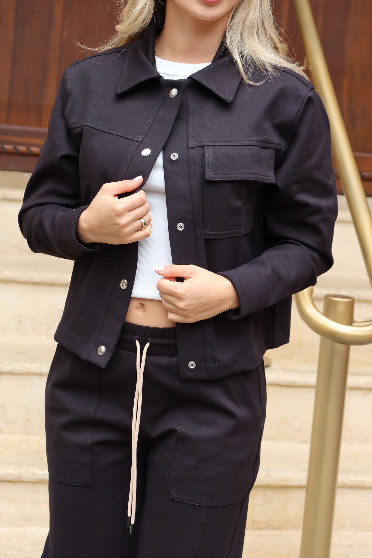 Set Aura Negro De Chaqueta y Sudadera Bota Recta
