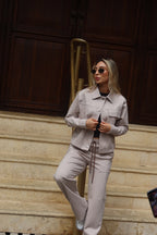Set Aura Camel De Chaqueta y Sudadera Bota Recta
