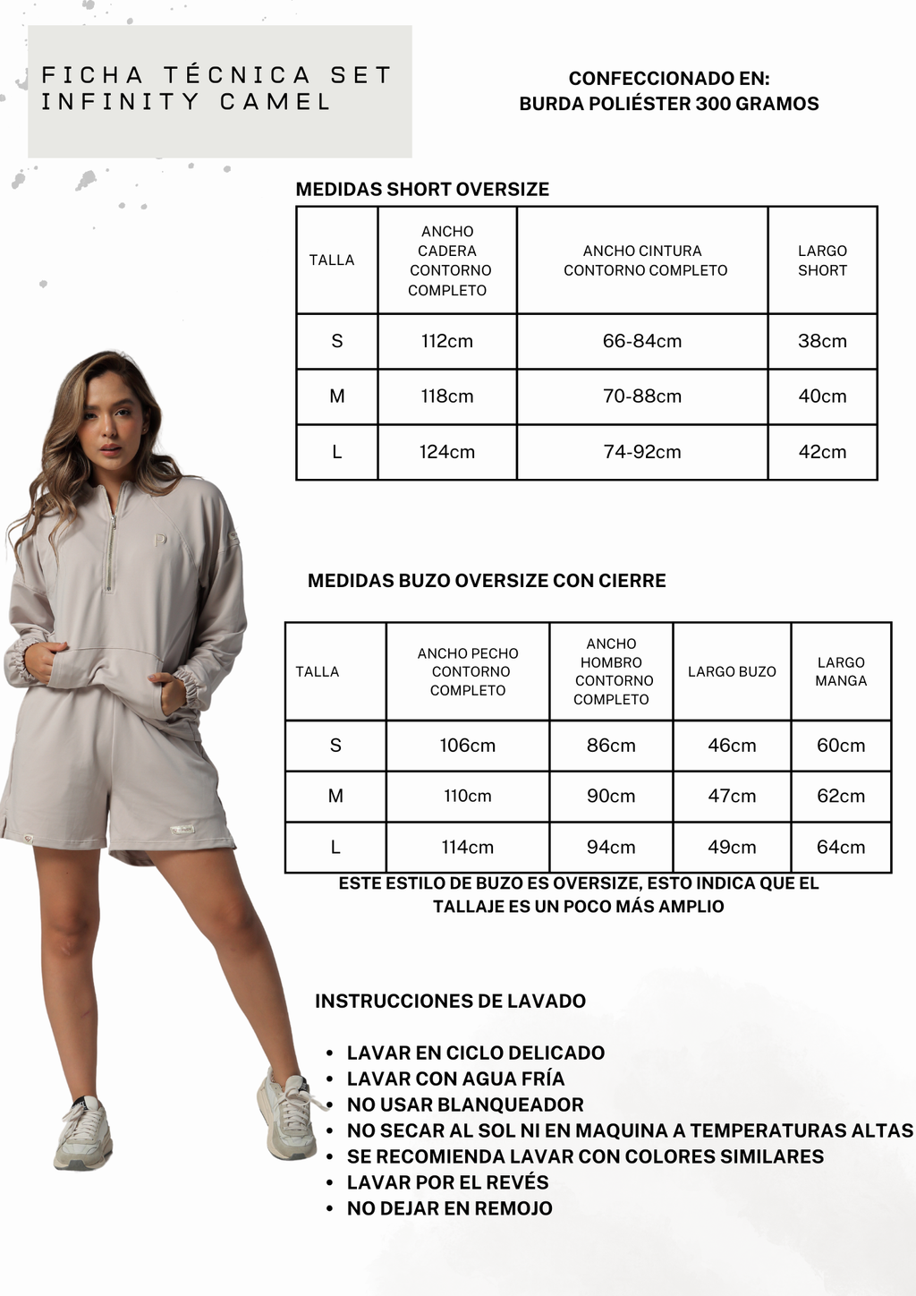 Set Camel Para Mujer De Buzo Con Cierre Y Short Oversize