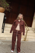 Set Aura Café De Chaqueta y Sudadera Bota Recta