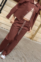 Set Aura Café De Chaqueta y Sudadera Bota Recta