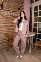 Set Aura Rosado De Chaqueta y Sudadera Bota Recta