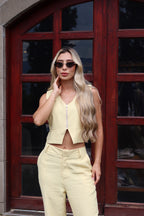 Set Élite Elegante Amarillo De Chaleco Y Pantalón
