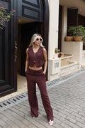 Set Élite Elegante Café De Chaleco Y Pantalón