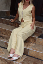 Set Élite Elegante Amarillo De Chaleco Y Pantalón