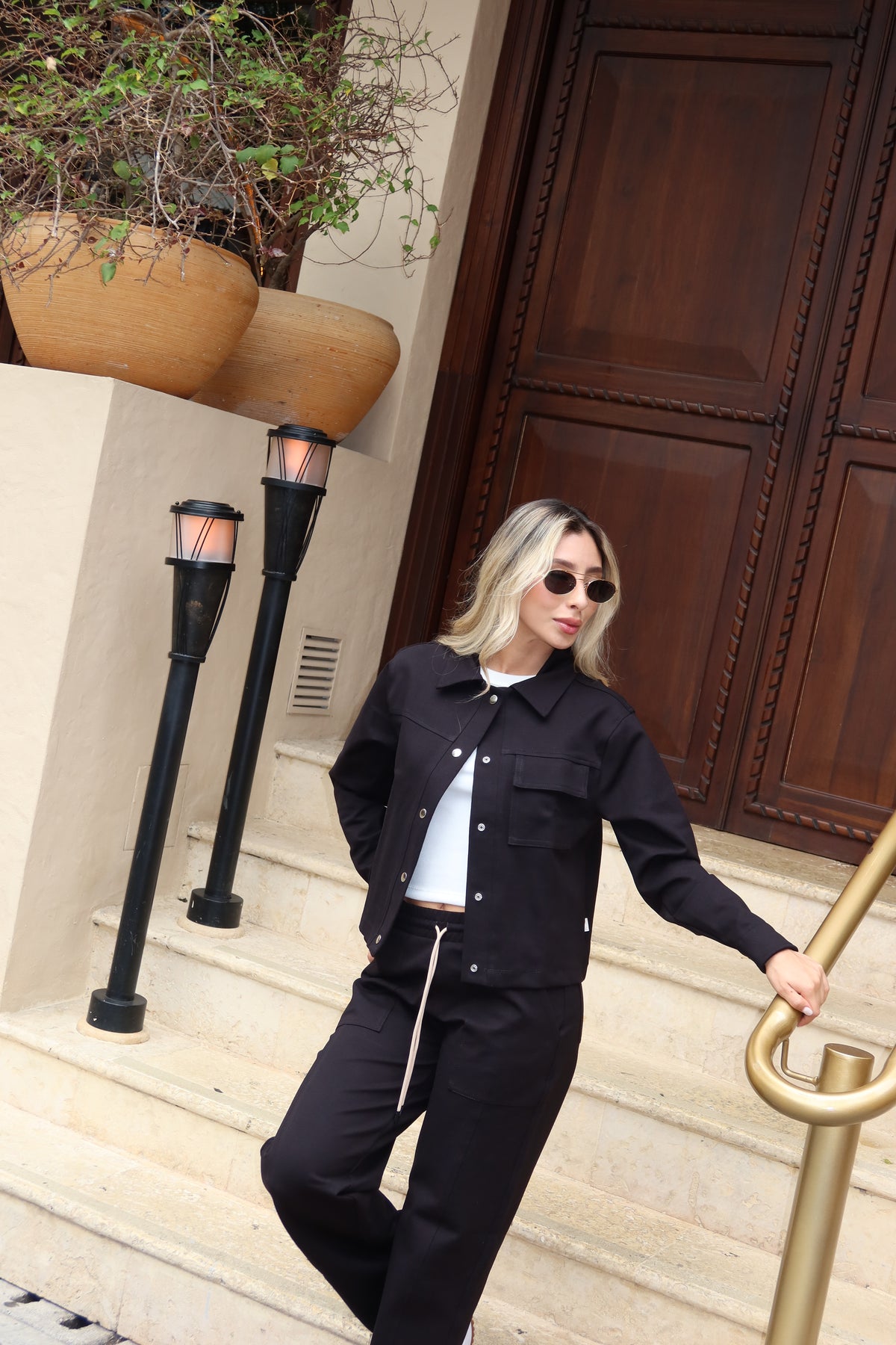 Set Aura Negro De Chaqueta y Sudadera Bota Recta