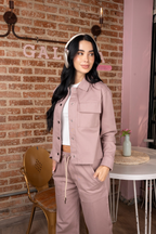 Set Aura Rosado De Chaqueta y Sudadera Bota Recta