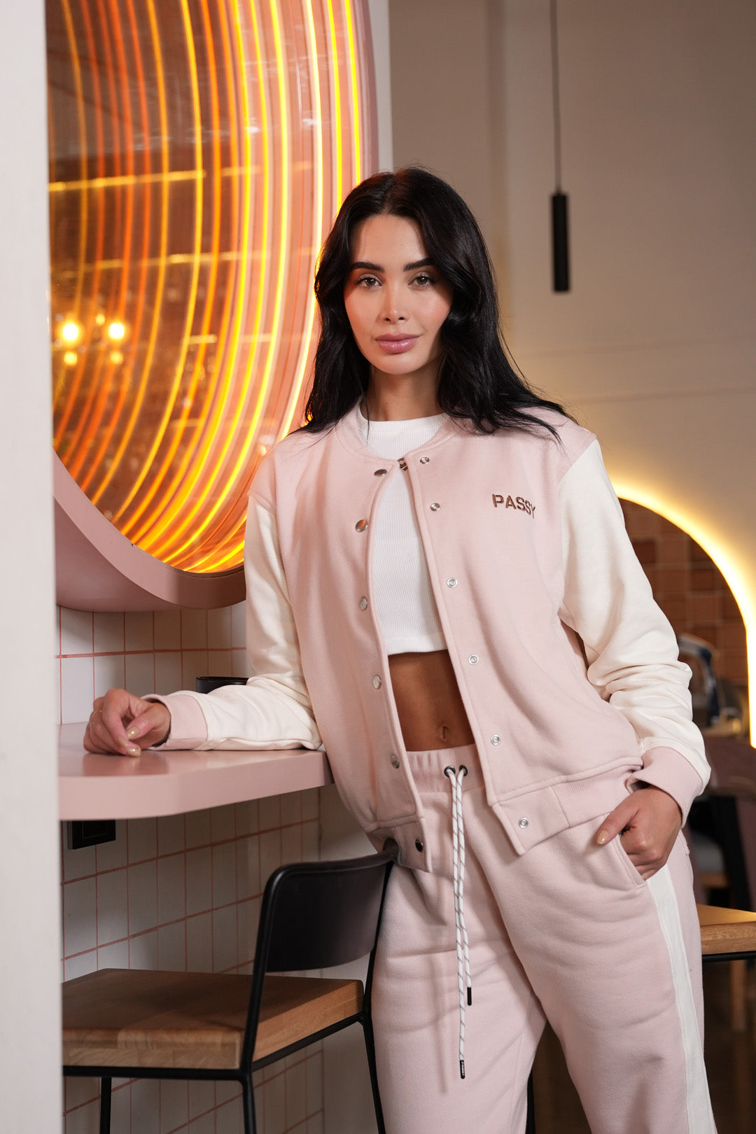 Set Pétalo Palo De Rosa De Chaqueta y Sudadera Bota Recta