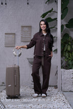 Set Aura Café De Chaqueta y Sudadera Bota Recta