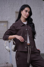 Set Aura Café De Chaqueta y Sudadera Bota Recta