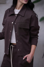 Set Aura Café De Chaqueta y Sudadera Bota Recta