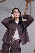 Set Aura Café De Chaqueta y Sudadera Bota Recta