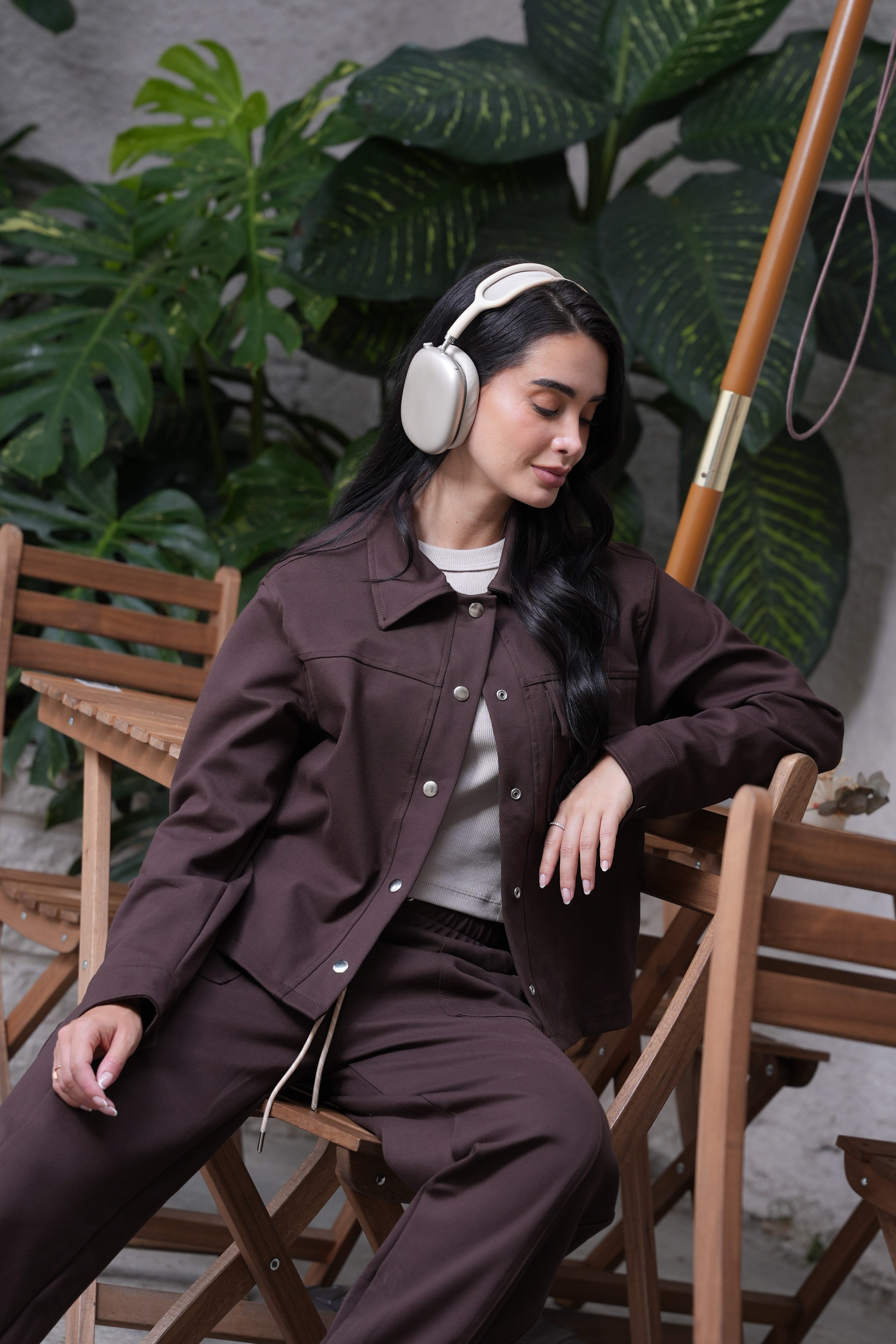 Set Aura Café De Chaqueta y Sudadera Bota Recta
