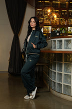 Set Verde Esmeralda De Chaqueta y Sudadera Bota Recta