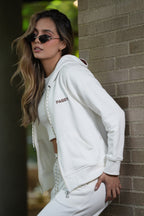 Set Clásico Marfil De Chaqueta y Sudadera Bota Recta