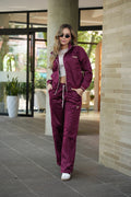 Set Carmesí Uva De Chaqueta y Sudadera Bota Recta
