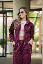 Set Carmesí Uva De Chaqueta y Sudadera Bota Recta