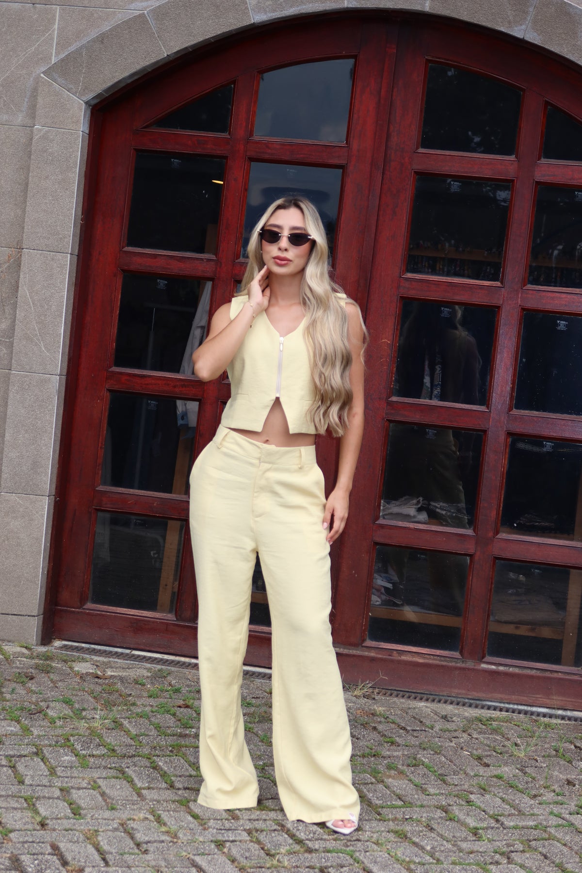 Set Élite Elegante Amarillo De Chaleco Y Pantalón