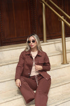 Set Aura Café De Chaqueta y Sudadera Bota Recta