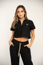 Set Negro De Camiseta Tipo Polo y Sudadera Bota Recta