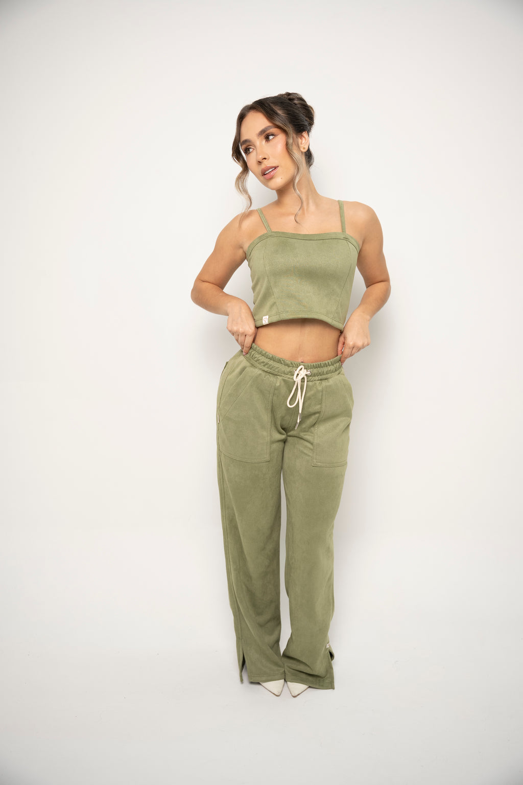 Set De Chaqueta, Top Y Sudadera Para Mujer Color Verde Oliva