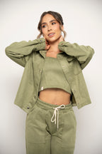 Chaqueta Tipo Camisa Con Botones Color Verde Oliva