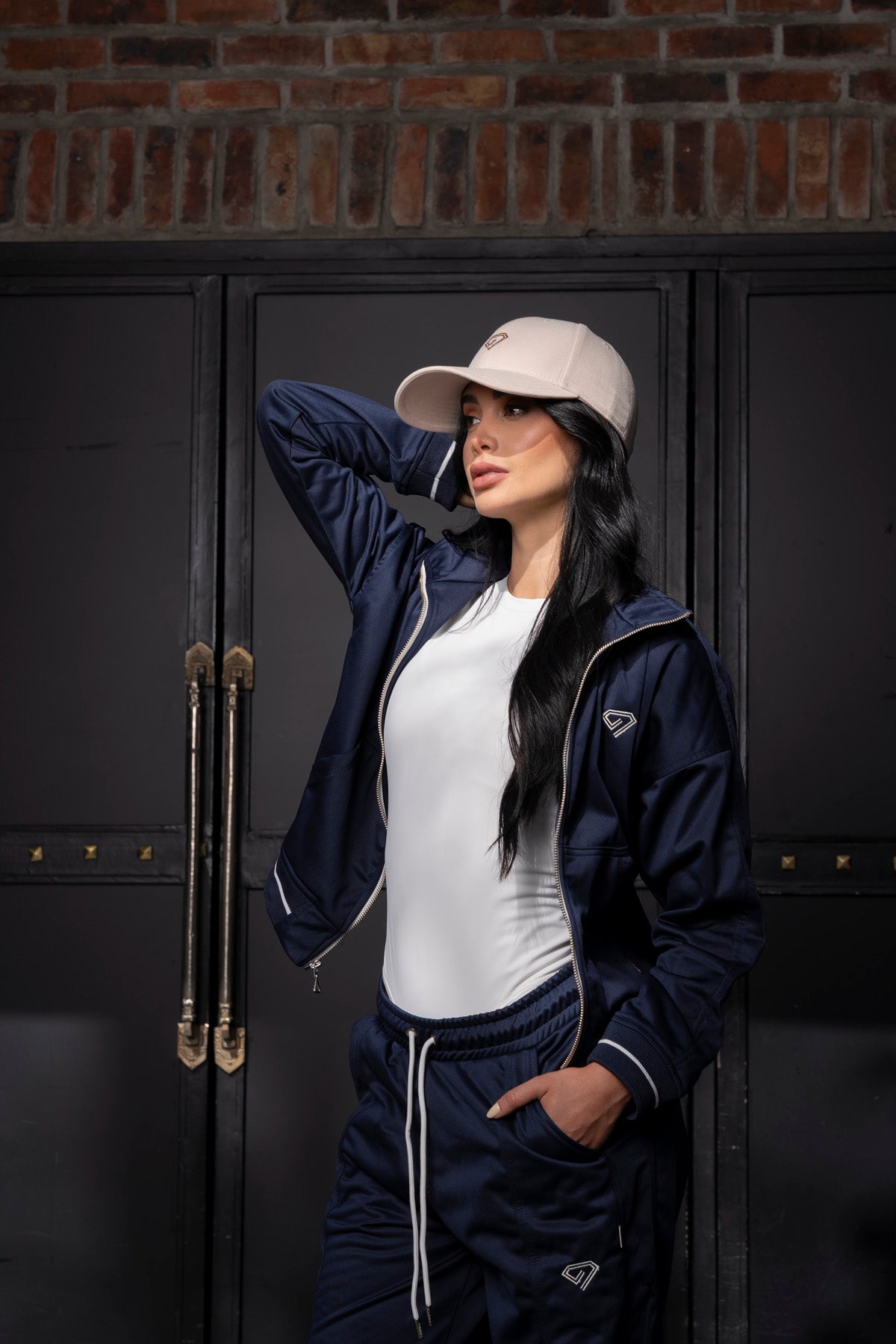 Set Estambul Azul Oscuro De Chaqueta y Sudadera Bota Recta