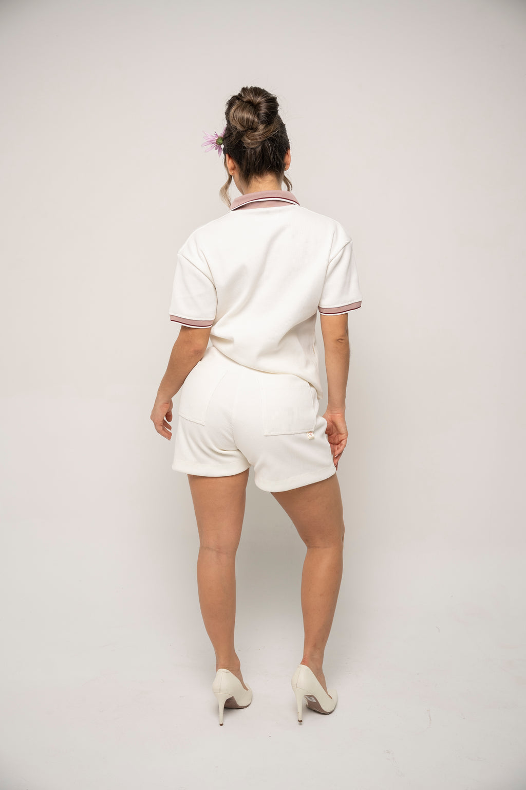 Set De Short Y Camiseta Para Mujer Color Marfil