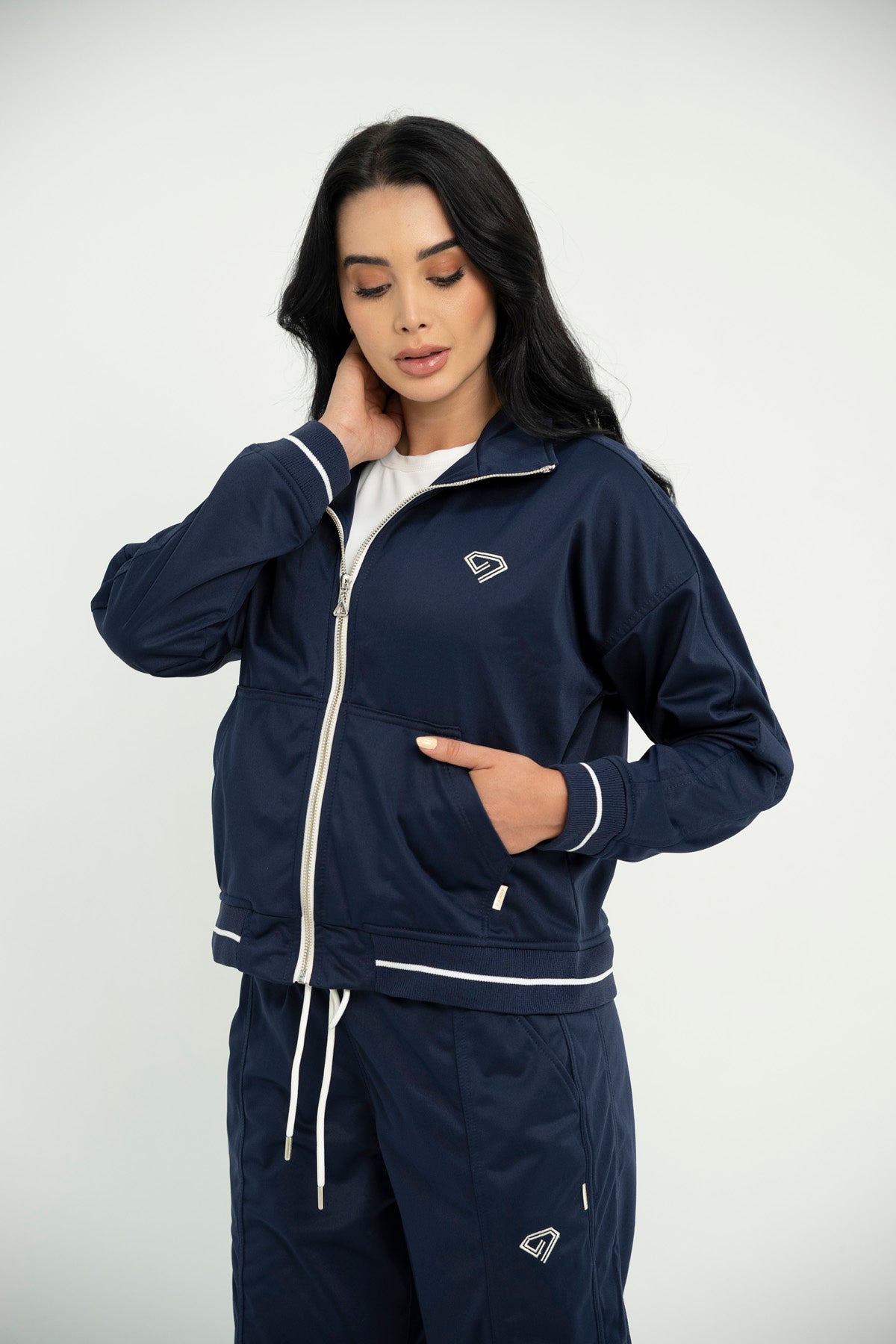 Set Estambul Azul Oscuro De Chaqueta y Sudadera Bota Recta