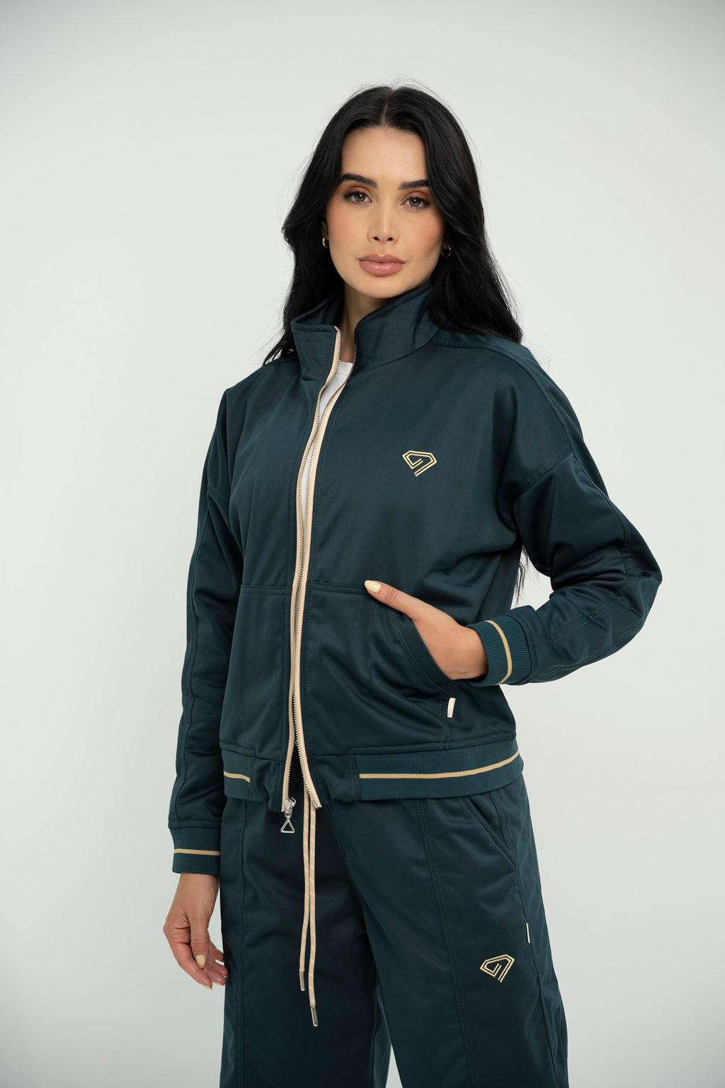 Set Bali Verde Esmeralda De Chaqueta y Sudadera Bota Recta