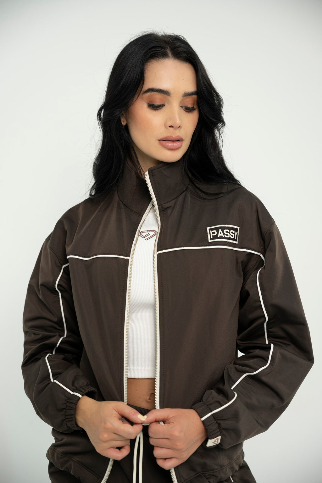 Set De Chaqueta Y Sudadera Bota Recta Para Mujer Color Café