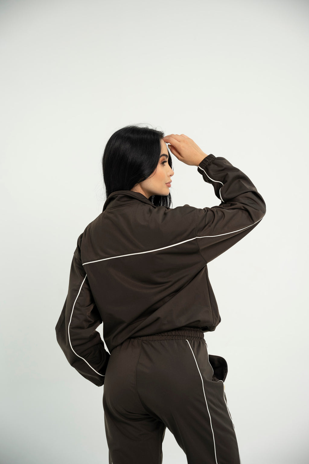 Set De Chaqueta Y Sudadera Bota Recta Para Mujer Color Café