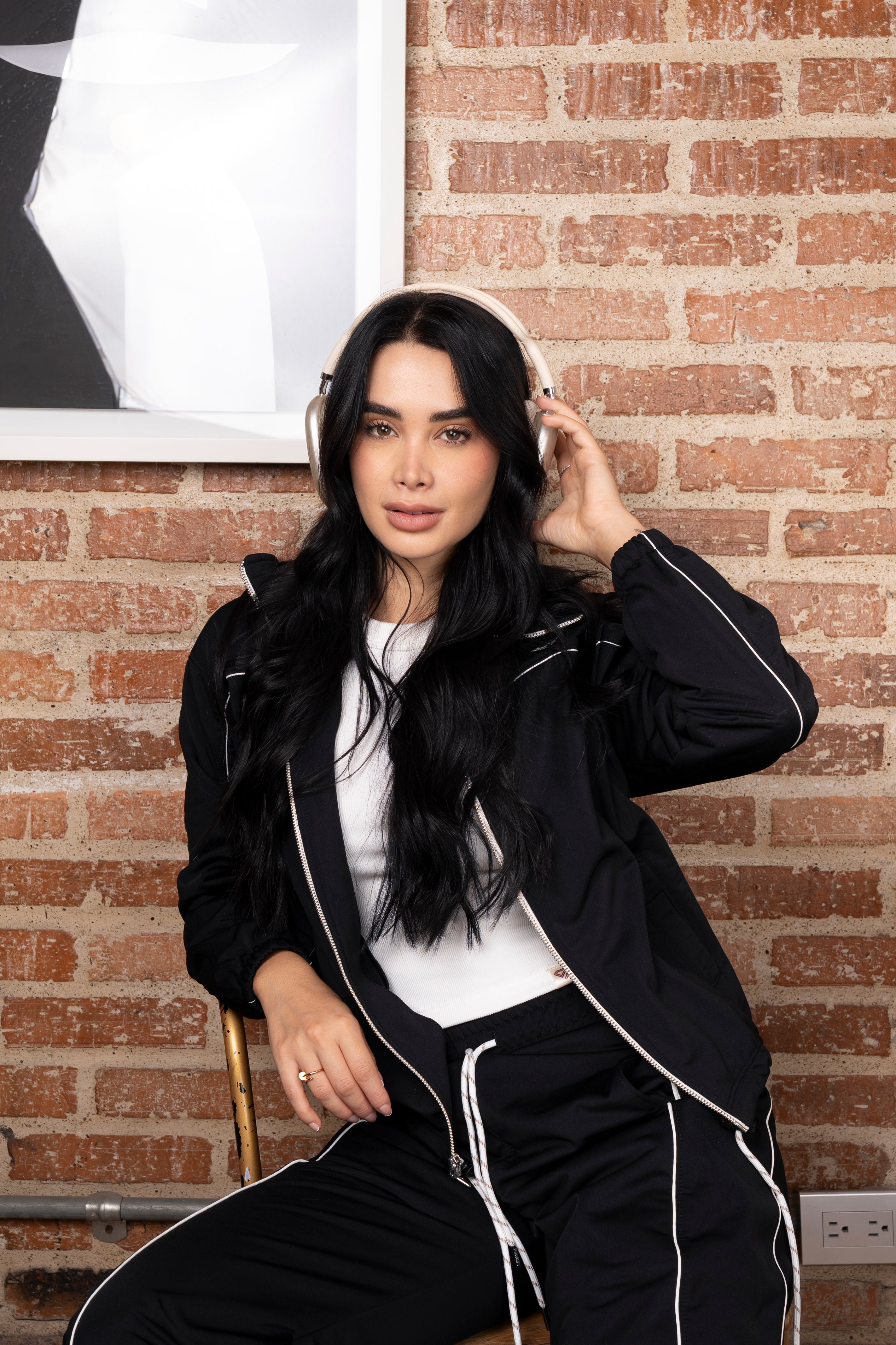 Set Élite Negro De Chaqueta y Sudadera Bota Recta