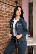 Set Zafiro Clásico Azul Oscuro De Chaqueta y Sudadera Bota Recta