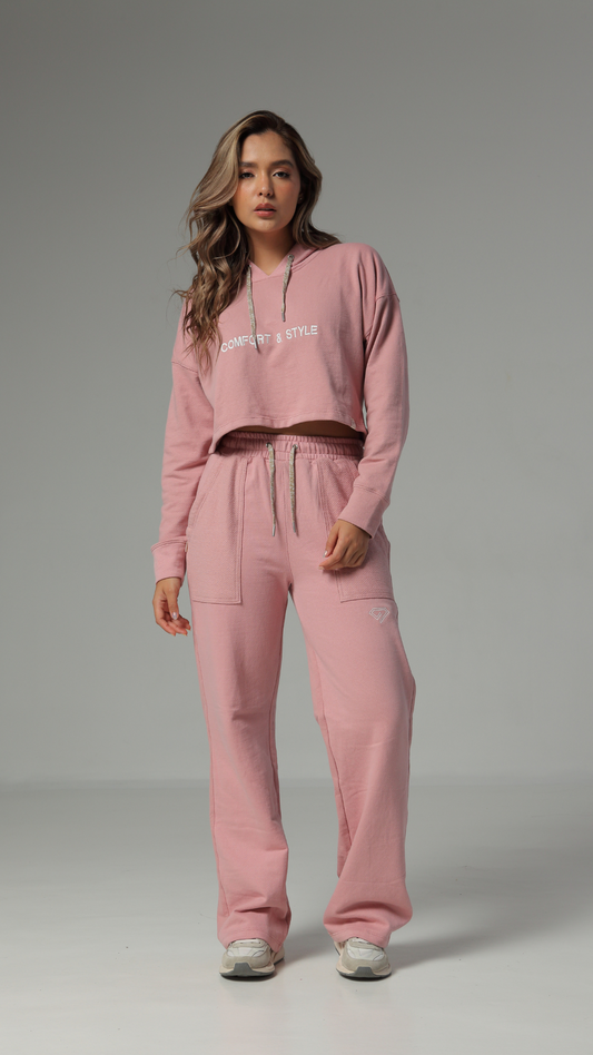 SET DE BUZO Y SUDADERA BOTA RECTA COLOR ROSADO PARA MUJER