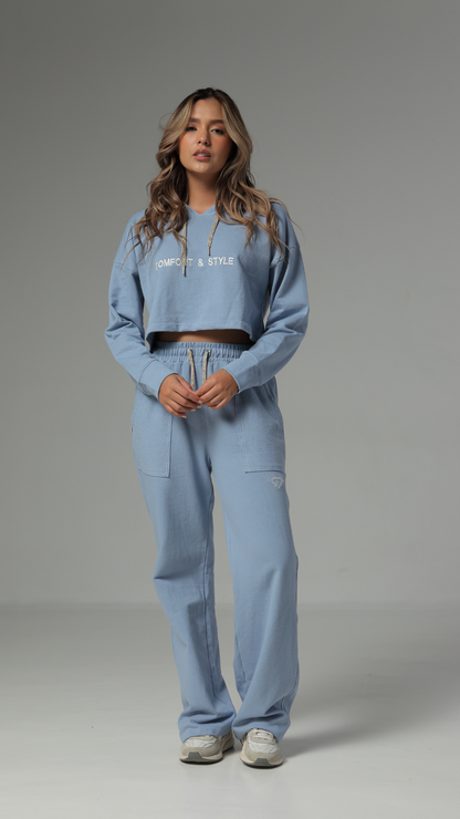 SET DE BUZO Y SUDADERA BOTA RECTA COLOR AZUL PARA MUJER