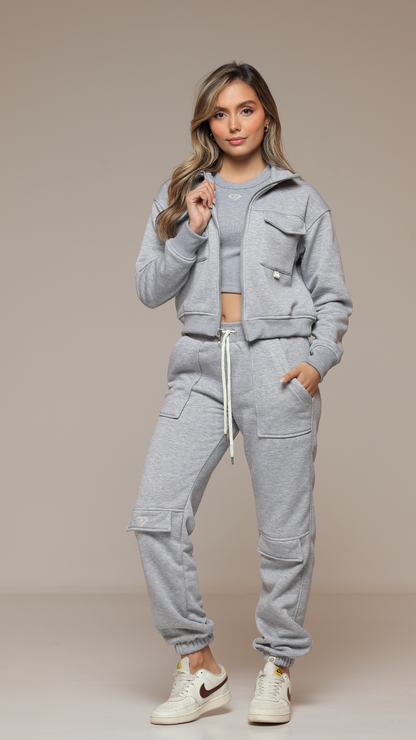 CONJUNTO PARA MUJER DE BUZO Y JOGGER COLOR GRIS JASPED