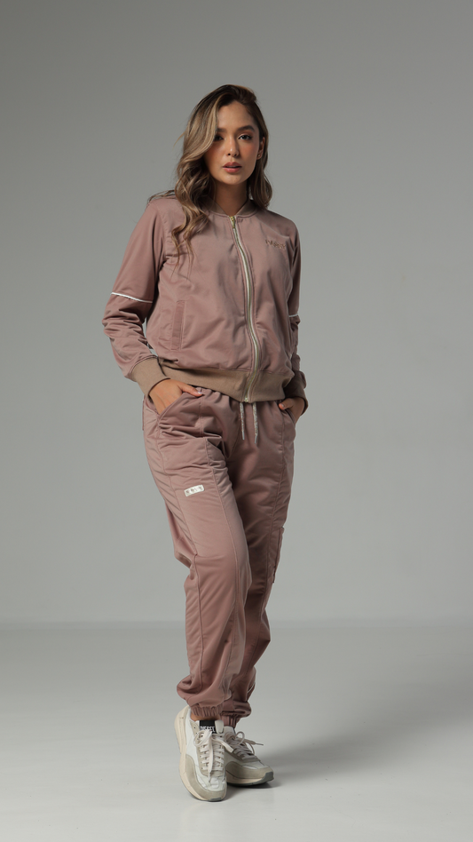 SET BUZO CON CREMALLERA Y JOGGER PARA MUJER COLOR CAFÉ