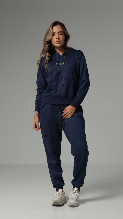 SET DE BUZO Y JOGGER COLOR AZUL OSCURO PARA MUJER