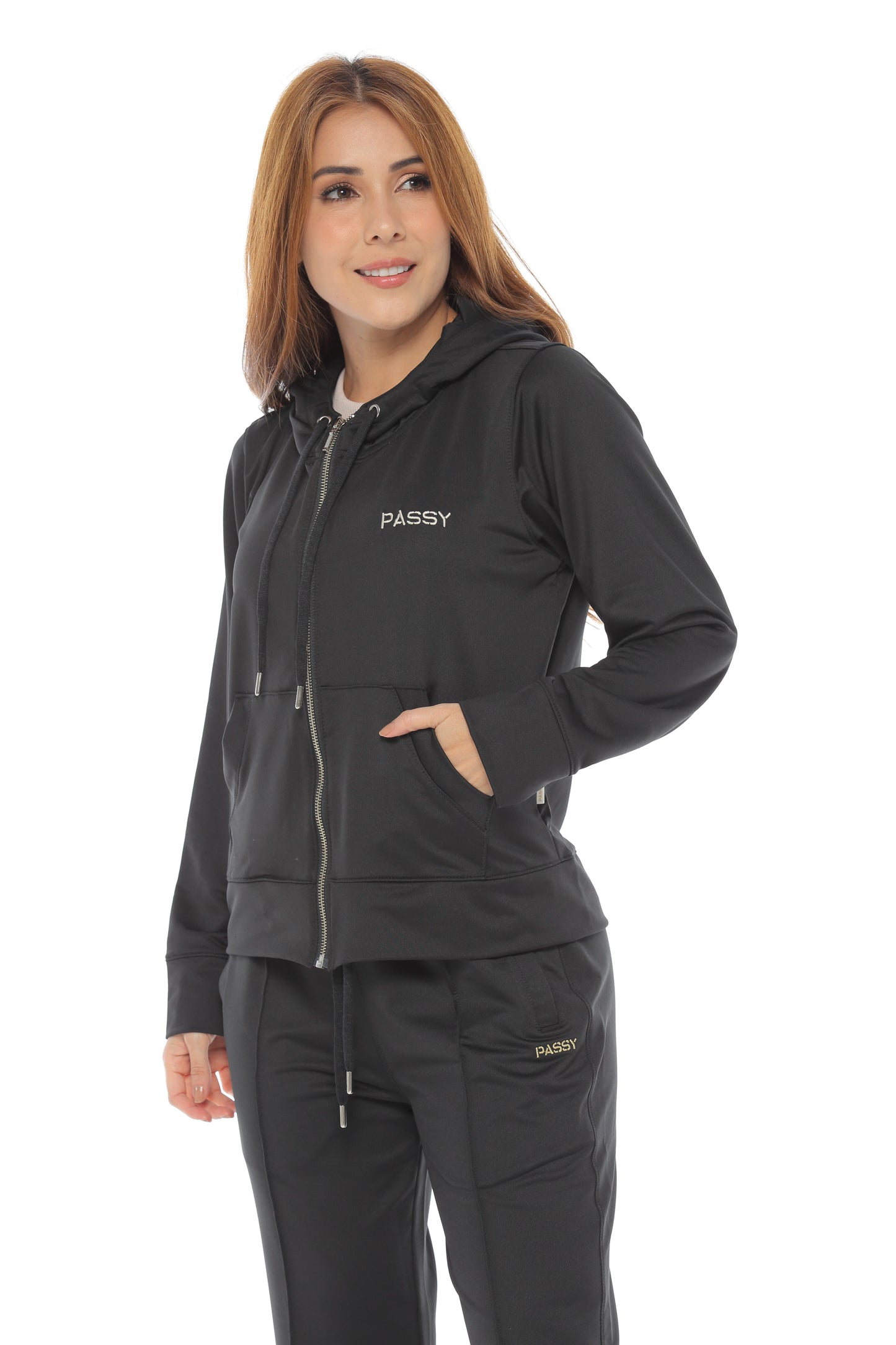 SET NEGRO PARA MUJER DE BUZO CON CREMALLERA Y SUDADERA BOTA RECTA