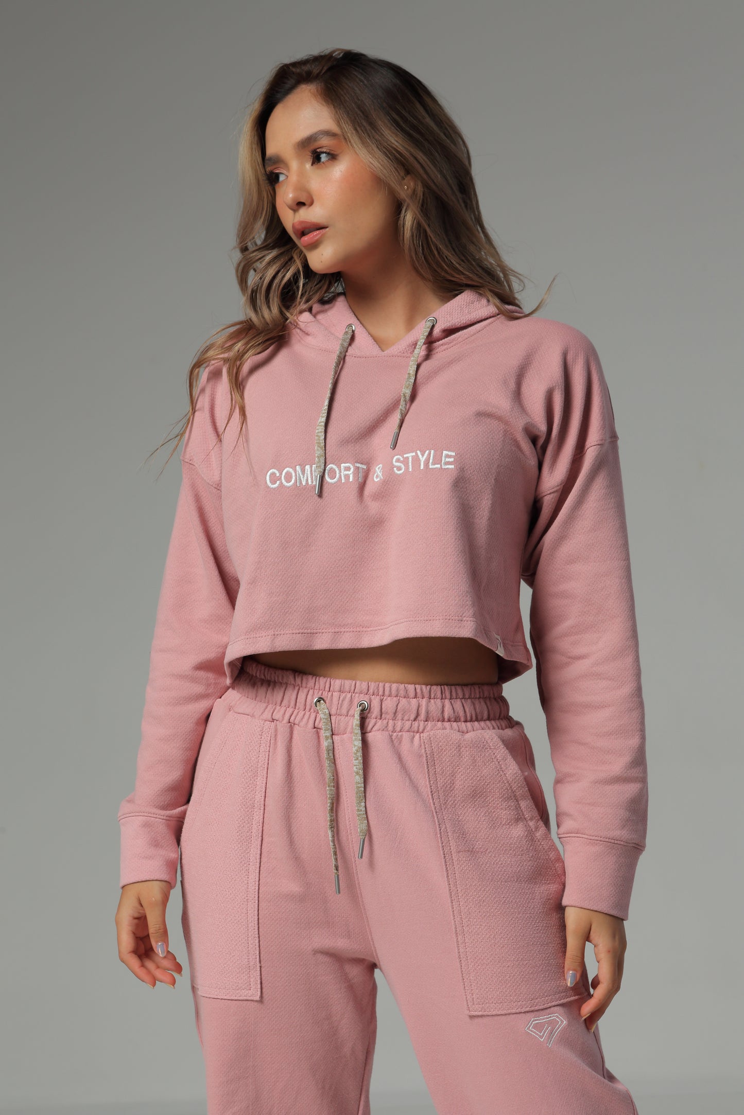 SET DE BUZO Y SUDADERA BOTA RECTA COLOR ROSADO PARA MUJER