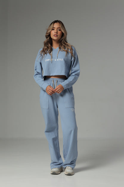 SET DE BUZO Y SUDADERA BOTA RECTA COLOR AZUL PARA MUJER