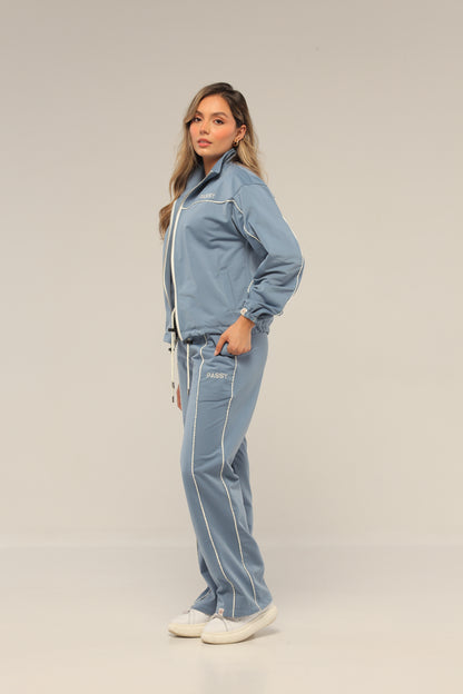 SET COLOR AZUL PARA MUJER DE BUZO Y SUDADERA BOTA RECTA