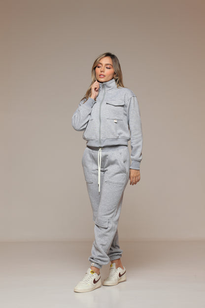CONJUNTO PARA MUJER DE BUZO Y JOGGER COLOR GRIS JASPED