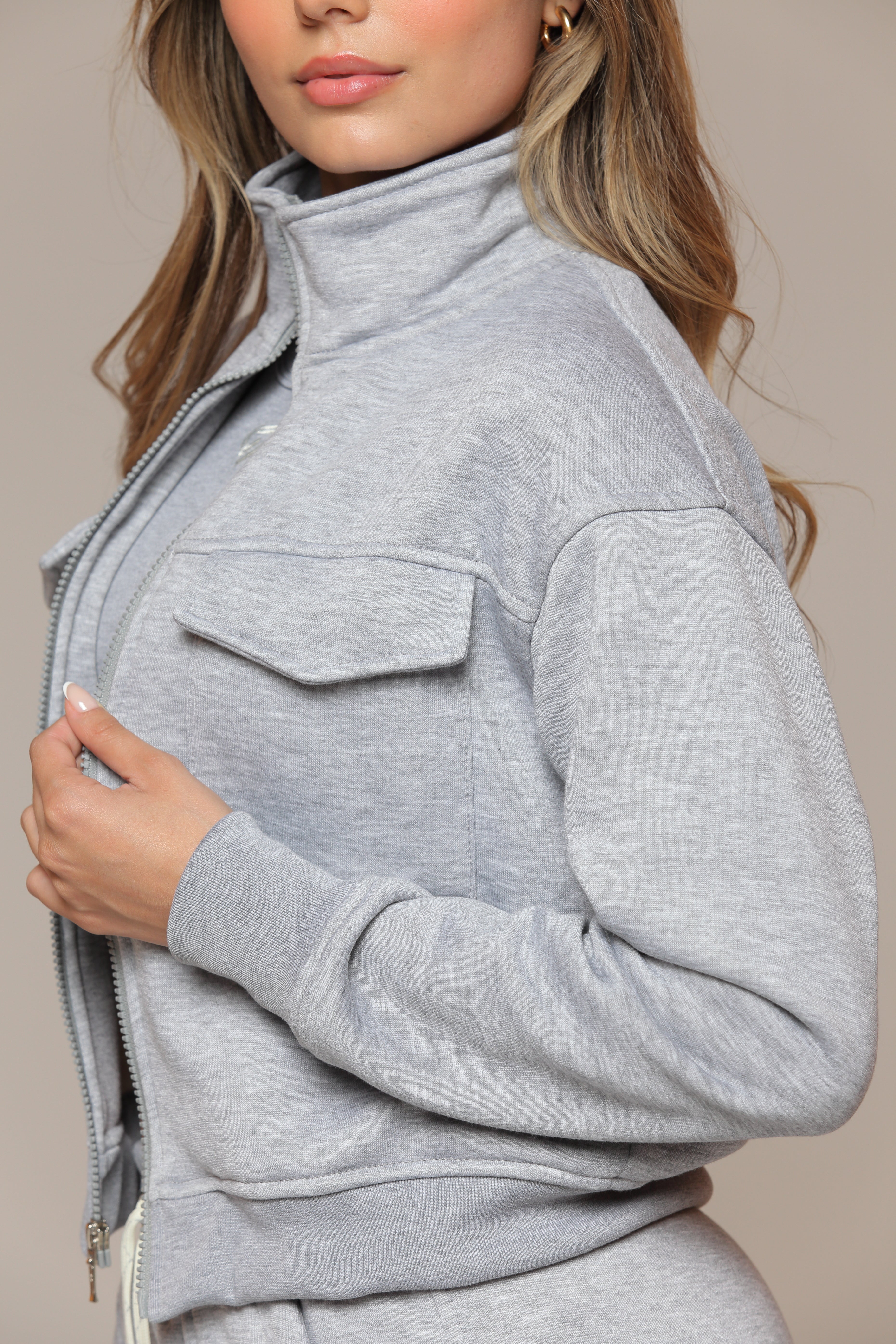Set Para Mujer De Buzo Y Jogger Color Gris Jaspeado