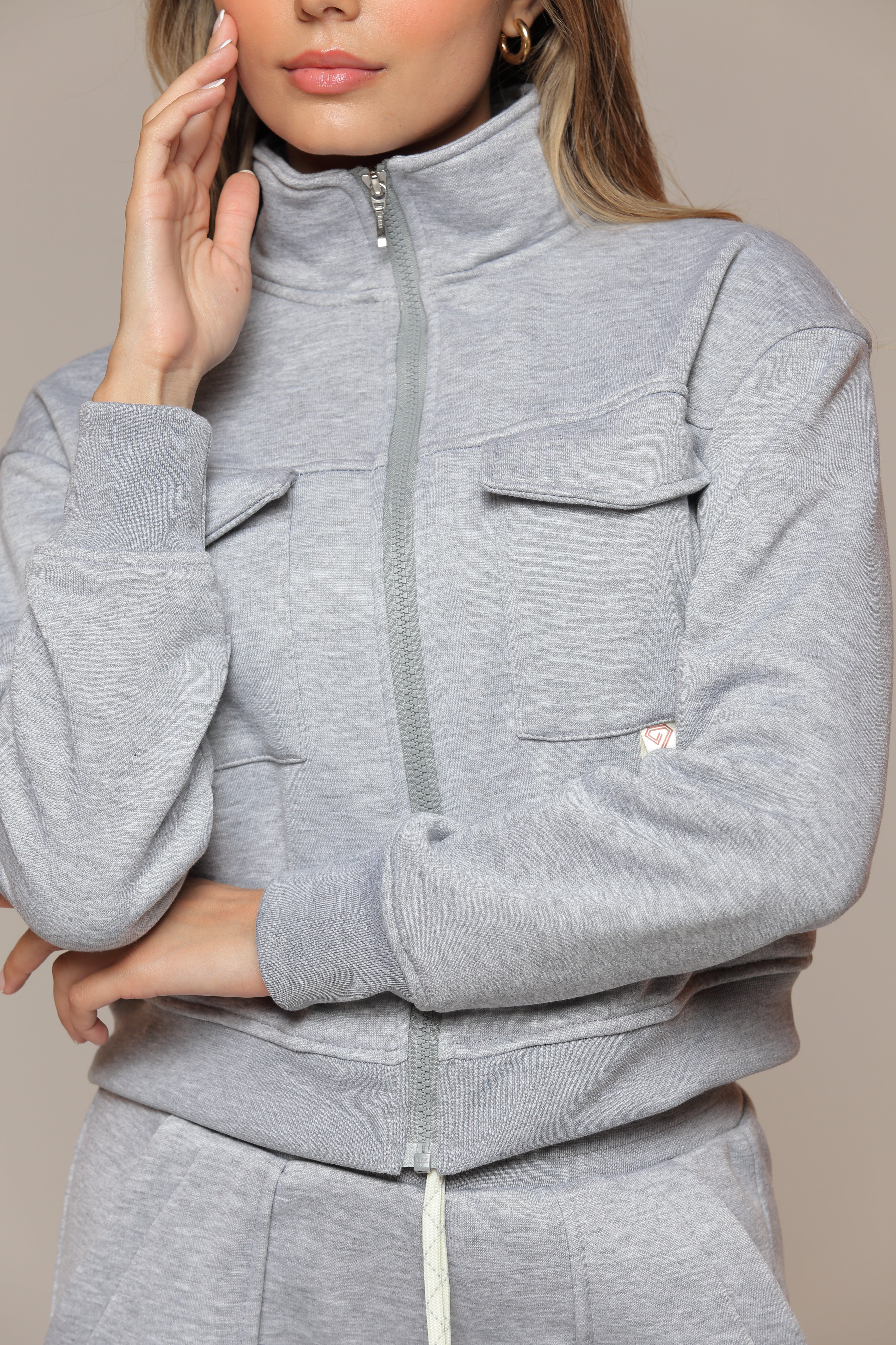 Set Para Mujer De Buzo Y Jogger Color Gris Jaspeado
