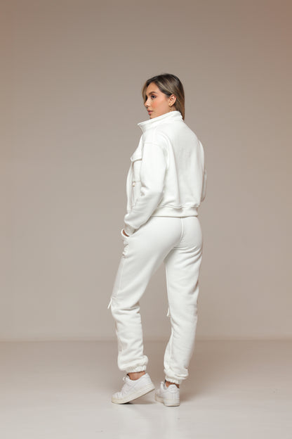 CONJUNTO PARA MUJER DE BUZO Y JOGGER COLOR MARFIL