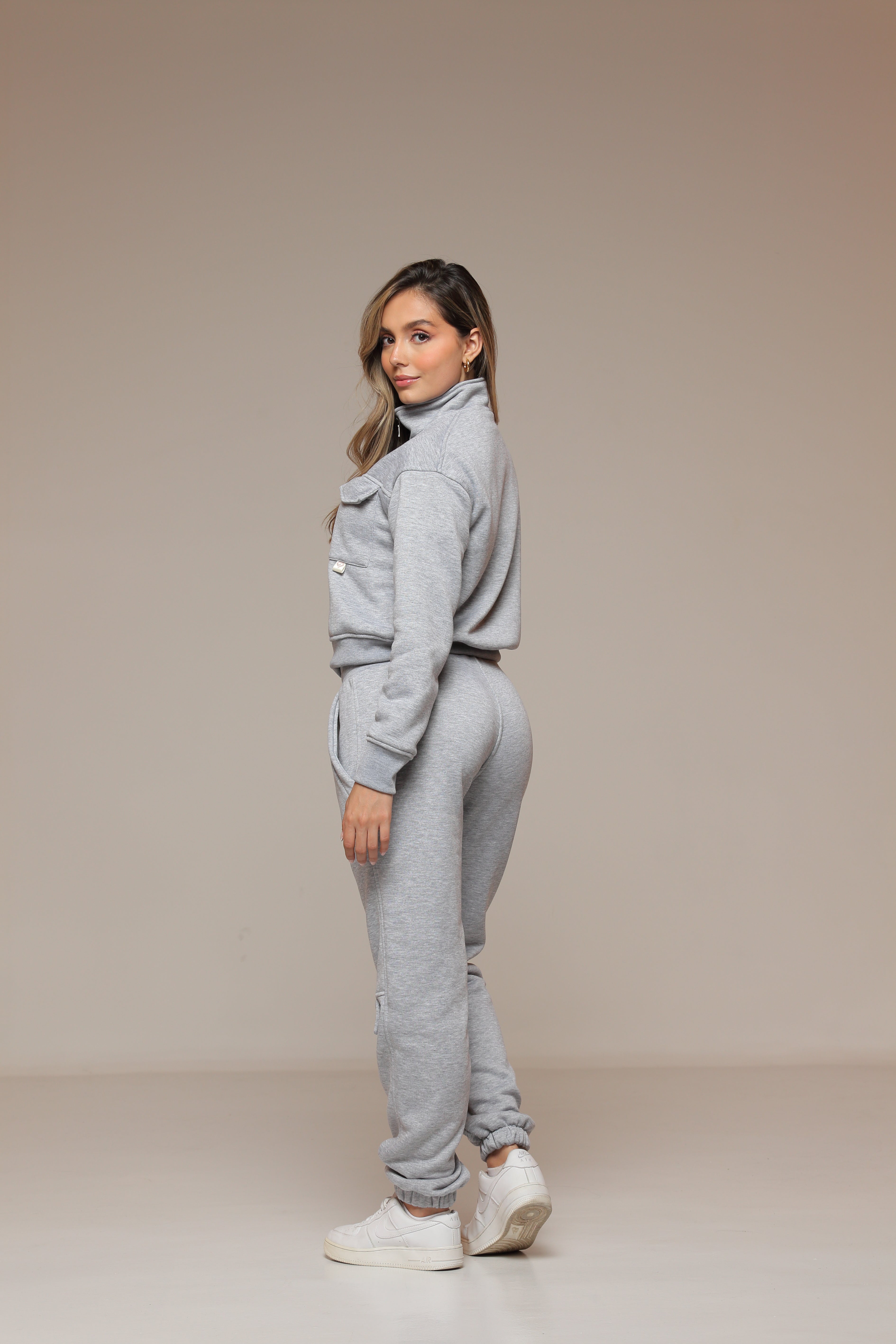 Set Para Mujer De Buzo Y Jogger Color Gris Jaspeado