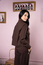 Set Aura Café De Chaqueta y Sudadera Bota Recta